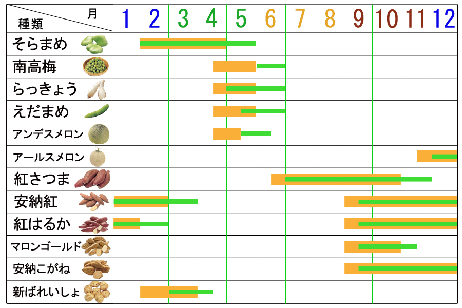 JA鹿児島県経済連「ふるさと便」が取り扱う、果物の注文時期や出荷時期が分かるカレンダー。